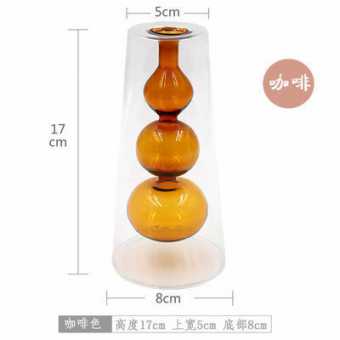 欧洲简约INS风新品糖葫芦串彩色双层玻璃花瓶插花器网红餐厅摆件