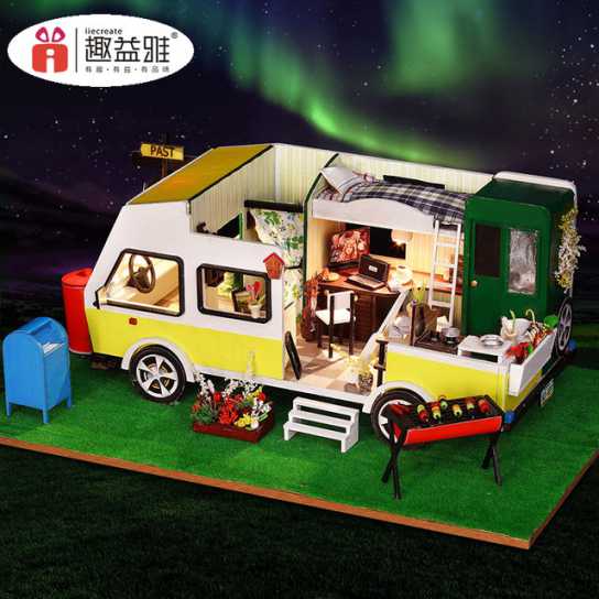 新品diy小屋手工创意制作休闲假日小房子模型拼装玩具车模型礼物