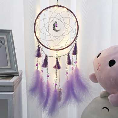 工艺品创意精品风铃捕梦网挂件羽毛家居装饰扑梦网灯生日礼物送礼