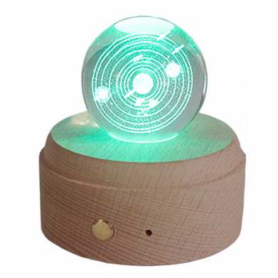 蓝牙木质音乐盒水晶球热销创意生日礼品3d小夜灯摆件