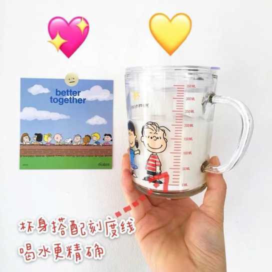 儿童玻璃杯刻度杯牛奶杯带把印花果汁吸管杯学生礼品