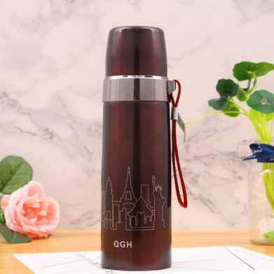 不锈钢真空保温杯便携带提绳子弹头水杯创意商务礼品杯子