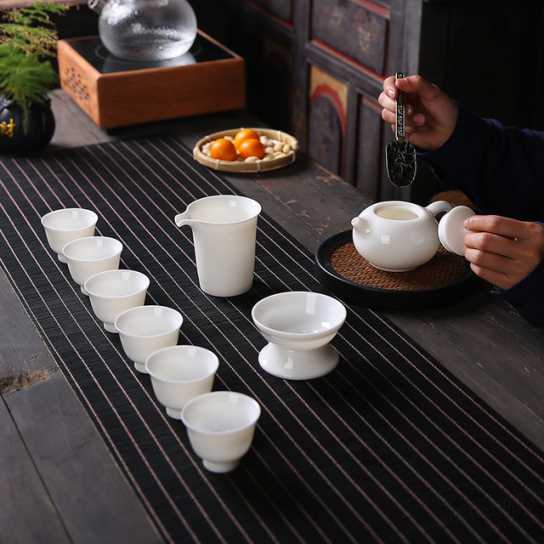 脂玉白瓷侧把壶盖碗商务礼品功夫茶具套装