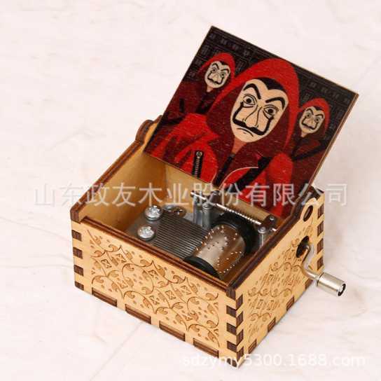 复古雕刻木质手摇音乐盒木制纸钞屋音乐盒八音盒