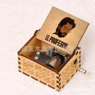 复古雕刻木质手摇音乐盒木制纸钞屋音乐盒八音盒