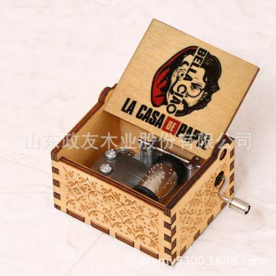 复古雕刻木质手摇音乐盒木制纸钞屋音乐盒八音盒