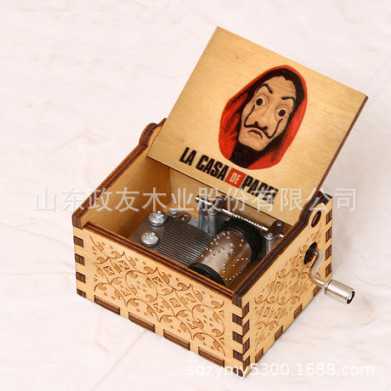 复古雕刻木质手摇音乐盒木制纸钞屋音乐盒八音盒