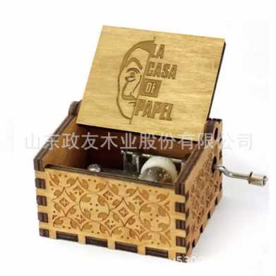 复古雕刻木质手摇音乐盒木制纸钞屋音乐盒八音盒