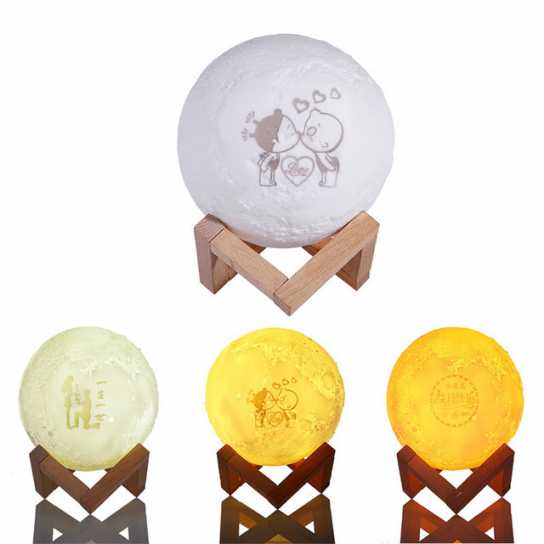 台灯月球灯触摸三色3dUSB小夜灯投影创意新奇特床头月亮led小夜灯