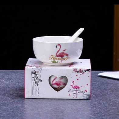 火烈鸟黑线陶瓷碗筷套装 开业小礼品 礼品陶瓷餐具青花瓷碗