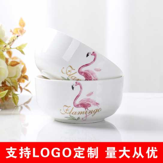 火烈鸟黑线陶瓷碗筷套装 开业小礼品 礼品陶瓷餐具青花瓷碗