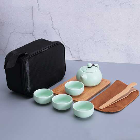 便携旅行茶具亚光功夫陶瓷一壶四杯办公商务礼品