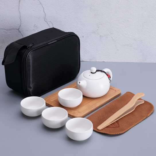 便携旅行茶具亚光功夫陶瓷一壶四杯办公商务礼品
