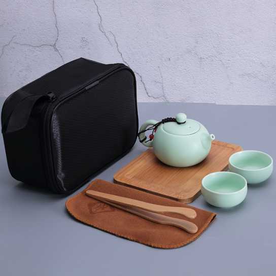 便携旅行茶具亚光功夫陶瓷一壶四杯办公商务礼品