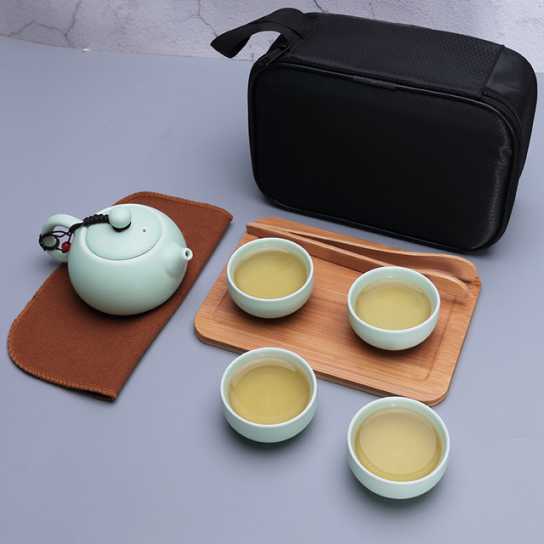 便携旅行茶具亚光功夫陶瓷一壶四杯办公商务礼品