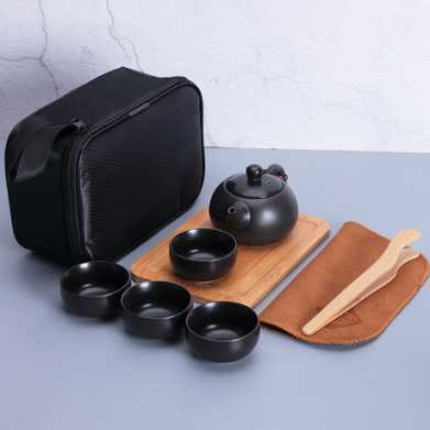 便携旅行茶具亚光功夫陶瓷一壶四杯办公商务礼品