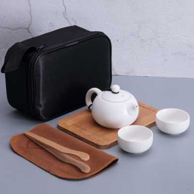 便携旅行茶具亚光功夫陶瓷一壶四杯办公商务礼品