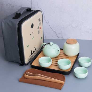 便携旅行茶具亚光功夫陶瓷一壶四杯办公商务礼品