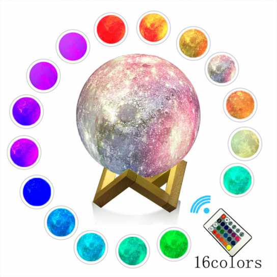 彩绘3D打印星空月球灯LED触摸遥控小夜灯彩印星空球灯