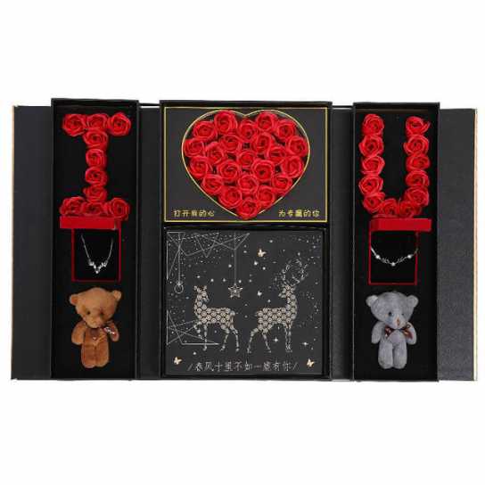 七夕情人节香皂花礼盒套装双层天使之翼一周耳钉生日礼物
