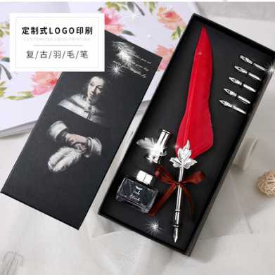 复古羽毛钢笔套装创意商务礼品羽毛笔情人节生日礼物