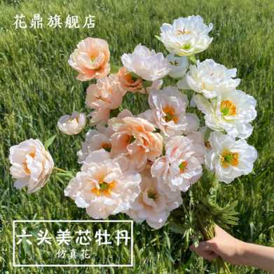 仿真花 6头美芯牡丹花束 婚庆家居酒店摄影装饰道具假花