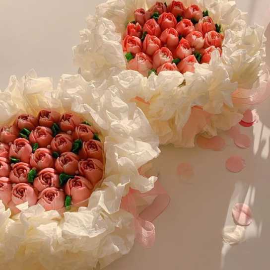520蛋糕装饰 网红ins风雪梨纸粉白花束蛋糕女神情人节蛋糕装饰