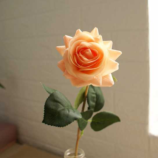 单支仿真花 过胶手感保湿玫瑰 卷边玫瑰 情人节花束家居装饰假花