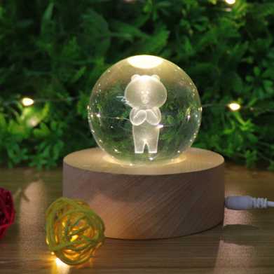 可爱熊透明水晶球3d小夜灯 情人节生日礼物送女生