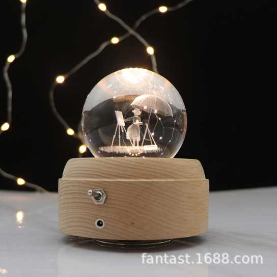 创意礼物榉木音乐盒 送女生礼物手工画画女孩音乐盒 水晶球音乐盒