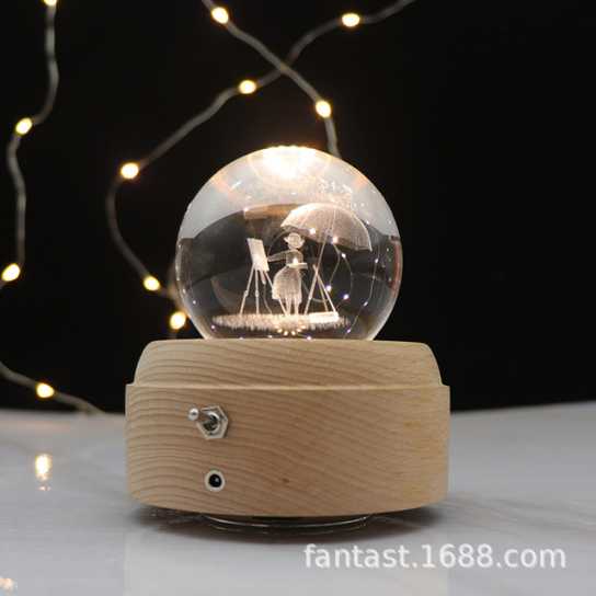 创意礼物榉木音乐盒 送女生礼物手工画画女孩音乐盒 水晶球音乐盒