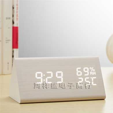 闹钟铃创意电子时钟led木头钟声控礼品温湿度木头钟