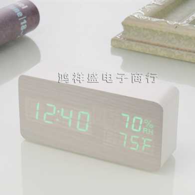 闹钟铃创意电子时钟led木头钟声控礼品温湿度木头钟